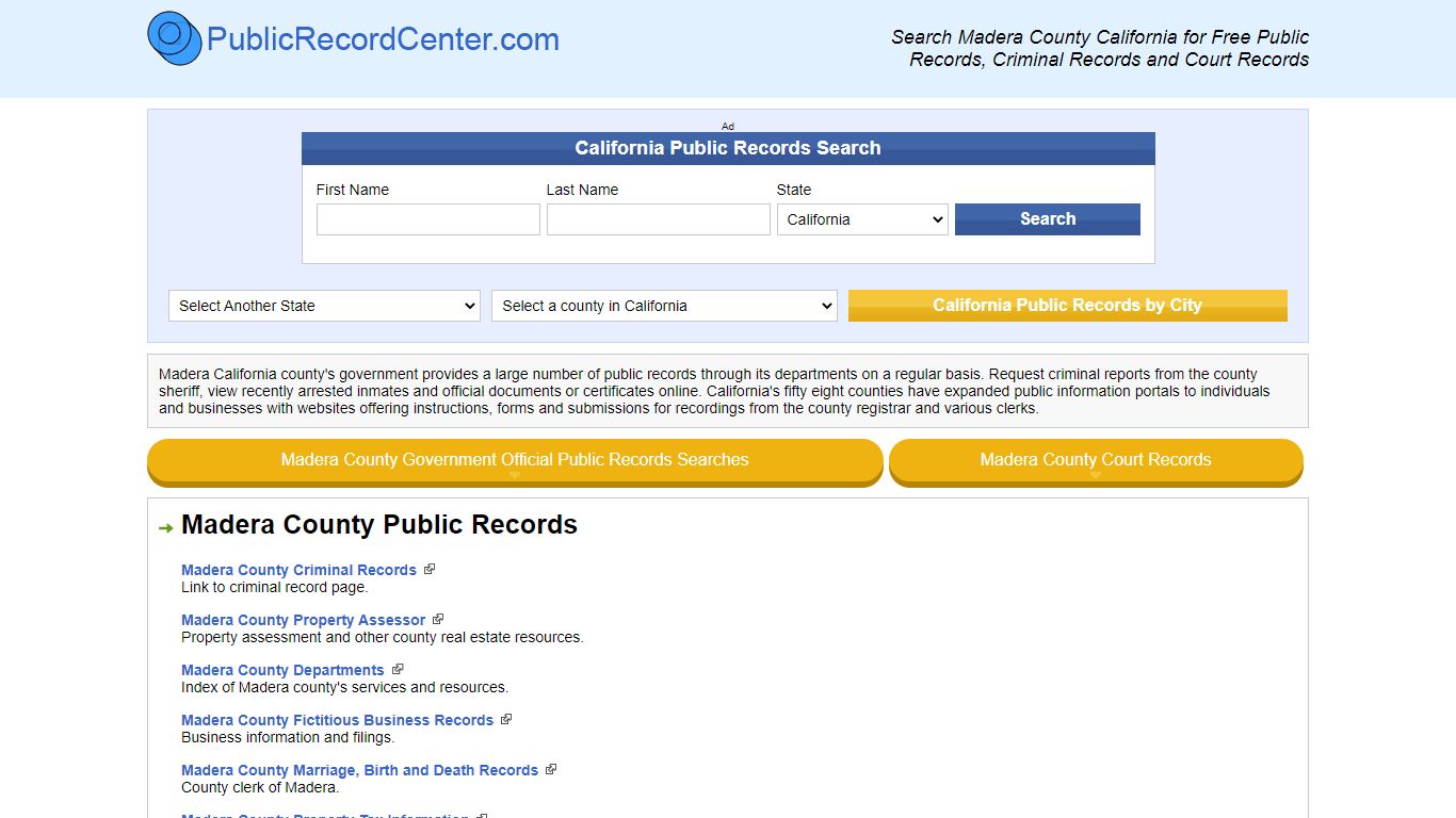 Madera County California Free Public Records - Court Records - Criminal ...